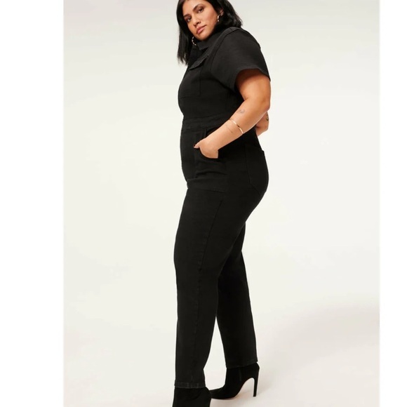 NEW Good American The Fit For Success Black Stretch Denim Zip Front Jumpsuit - Picture 2 of 10